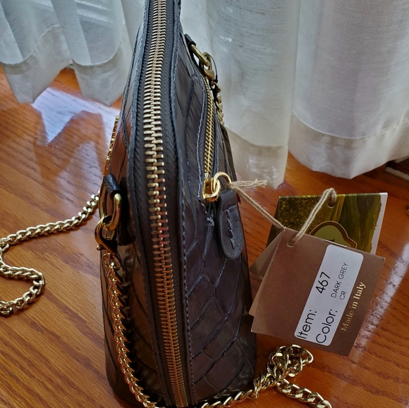 Pratesi Womens Italian Leather Volterra King Croco Crossbody Clutchbag DarkGray - Picture 6 of 13